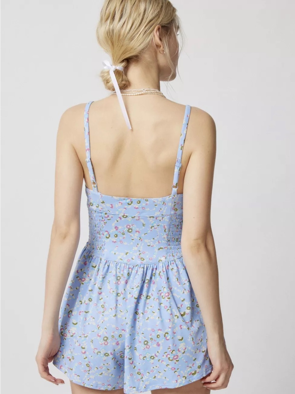 Urban Outfitters Blue Floral Romper Mini Dress Size Medium - Picture 2 of 11